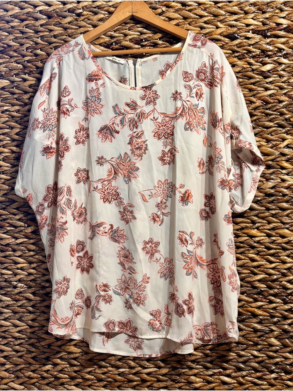 Maurices Cream Blouse with Pink Floral Print